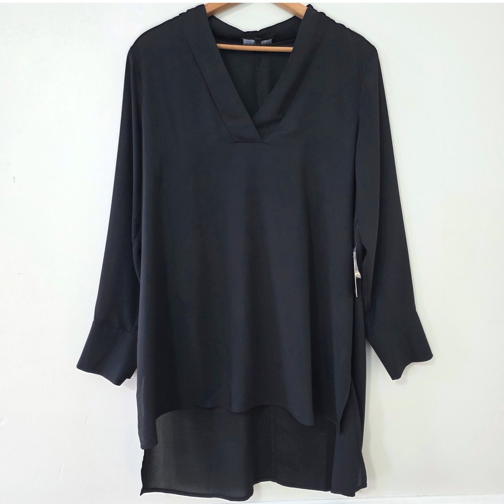 NWT Eloquii Sheer Black Hi Low Tunic Top Sz 18 V Neck Flowy Corporate Goth Witch
